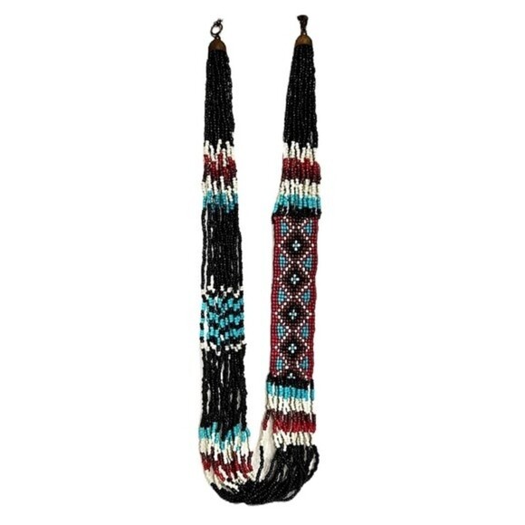 Southwestern Geometric‎ Pattern Seed Beaded Multi Strand Necklace - Picture 1 of 8